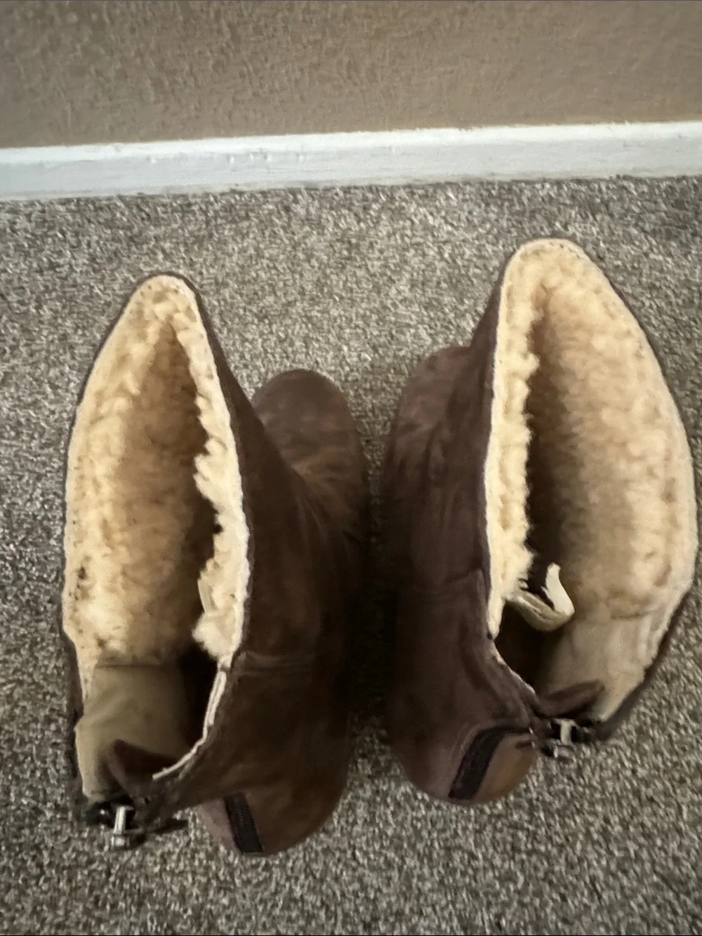 UGG Chestnut Suede Wedge Bootie with Buckle Detail Size 8